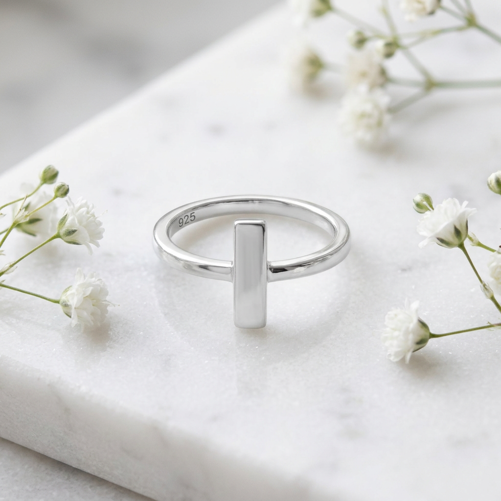 Sterling Silver 12.3mm Vertical Bar Minimalist Stacking Ring for Women life1