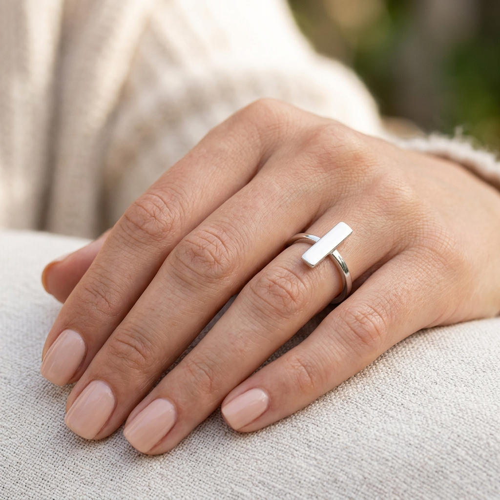 Sterling Silver 12.3mm Vertical Bar Minimalist Stacking Ring for Women model