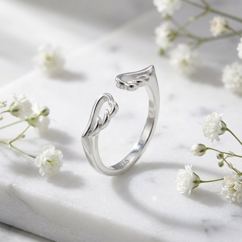 Sterling Silver Open Angel Wings Stacking Ring for Women life1