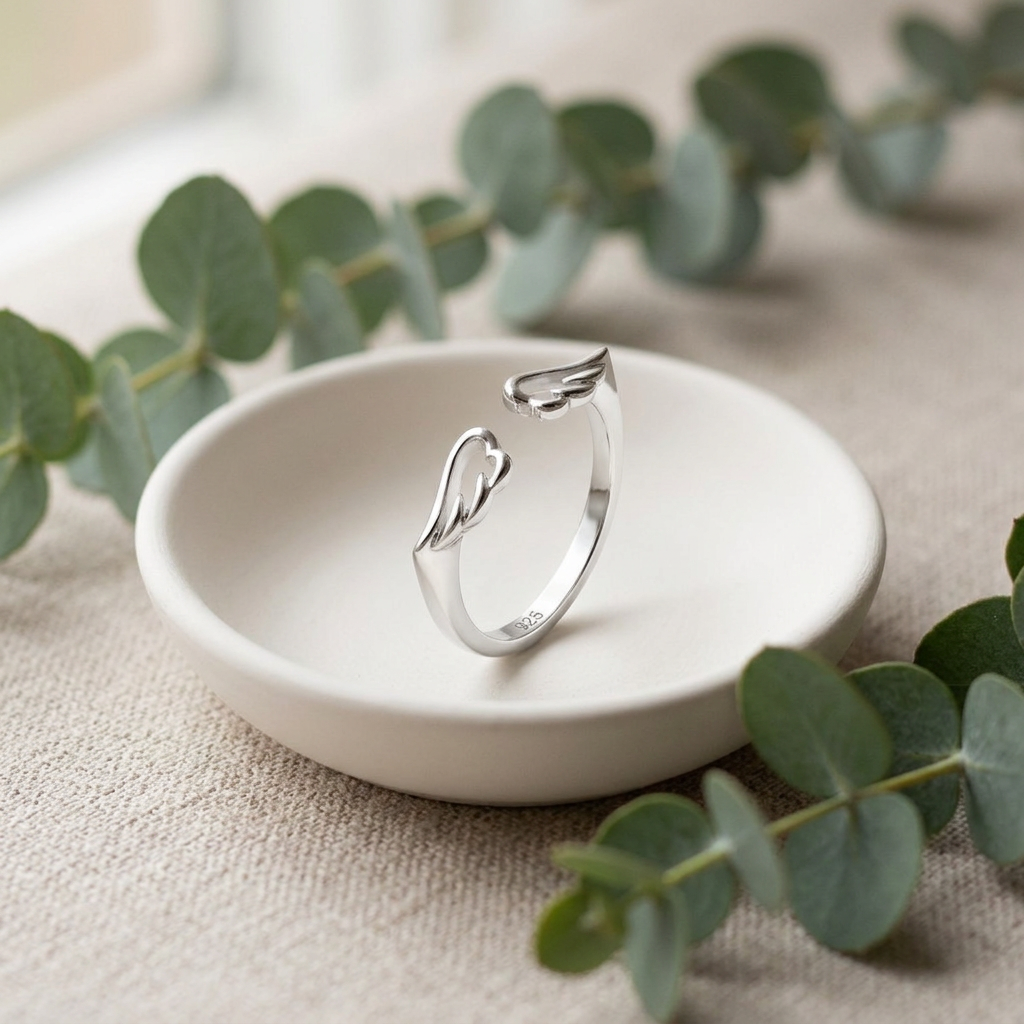 Sterling Silver Open Angel Wings Stacking Ring for Women life2