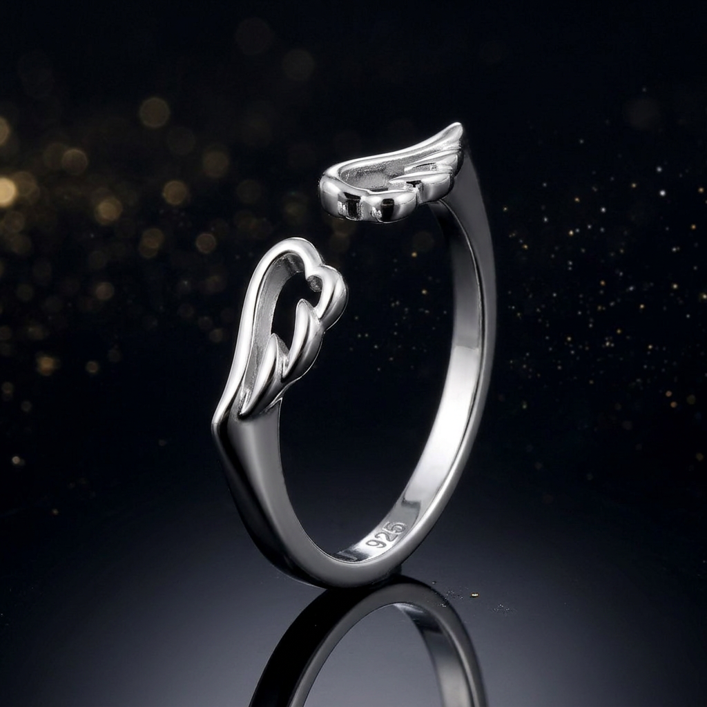 Sterling Silver Open Angel Wings Stacking Ring for Women life4