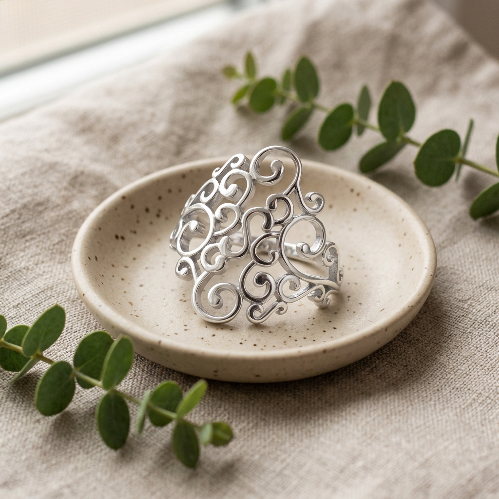 Sterling Silver Openwork Scroll Vine Ring for Women life2