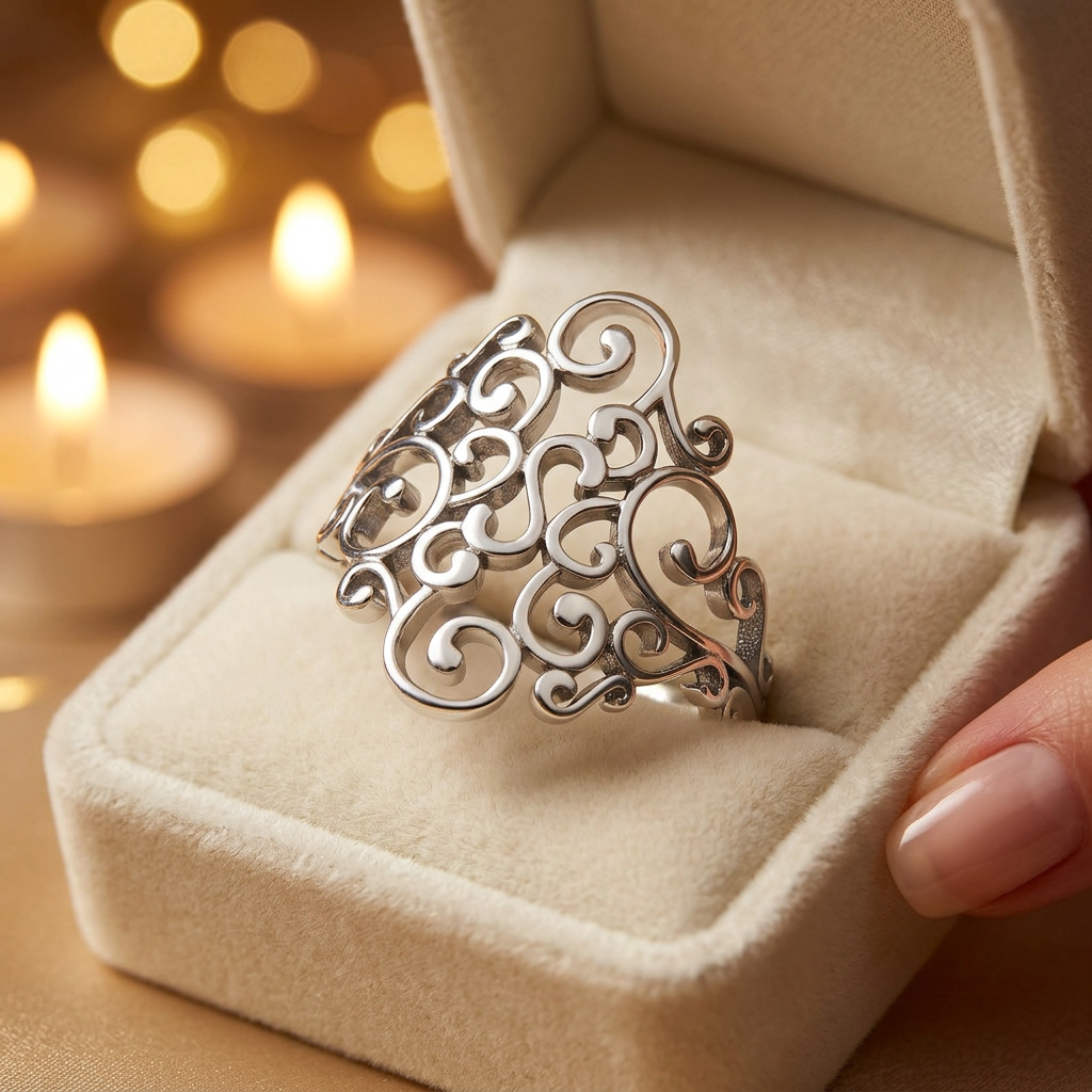 Sterling Silver Openwork Scroll Vine Ring for Women life3