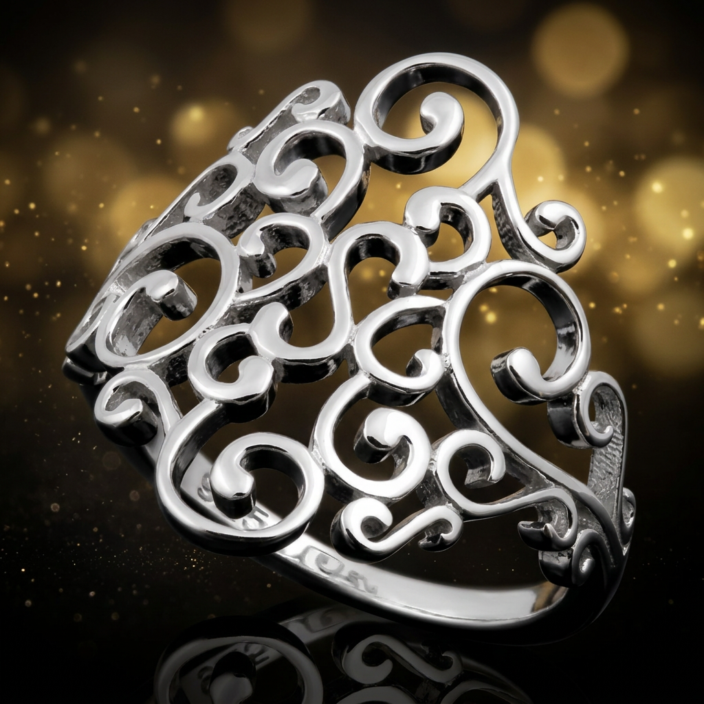 Sterling Silver Openwork Scroll Vine Ring for Women life4