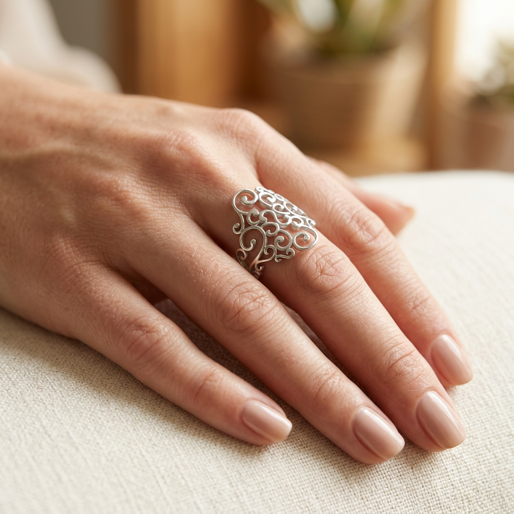 Sterling Silver Openwork Scroll Vine Ring for Women model