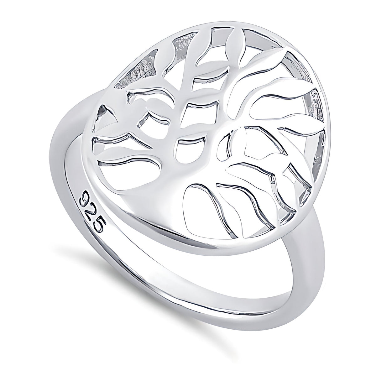 Sterling Silver 16.1mm Oval Openwork Tree of Life Statement Ring for Women