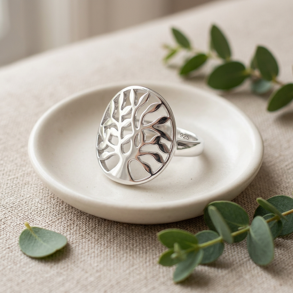 Sterling Silver 16.1mm Oval Openwork Tree of Life Statement Ring for Women life2
