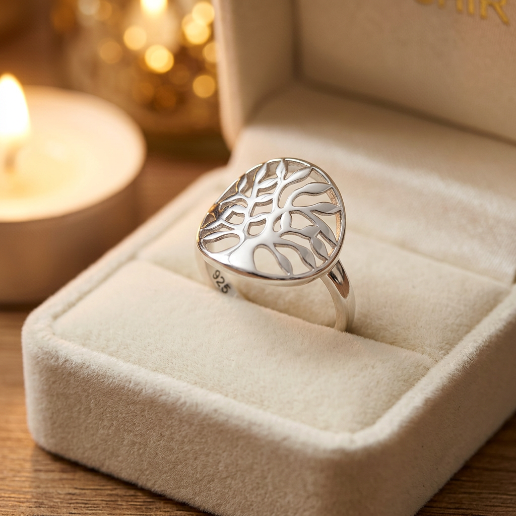 Sterling Silver 16.1mm Oval Openwork Tree of Life Statement Ring for Women life3