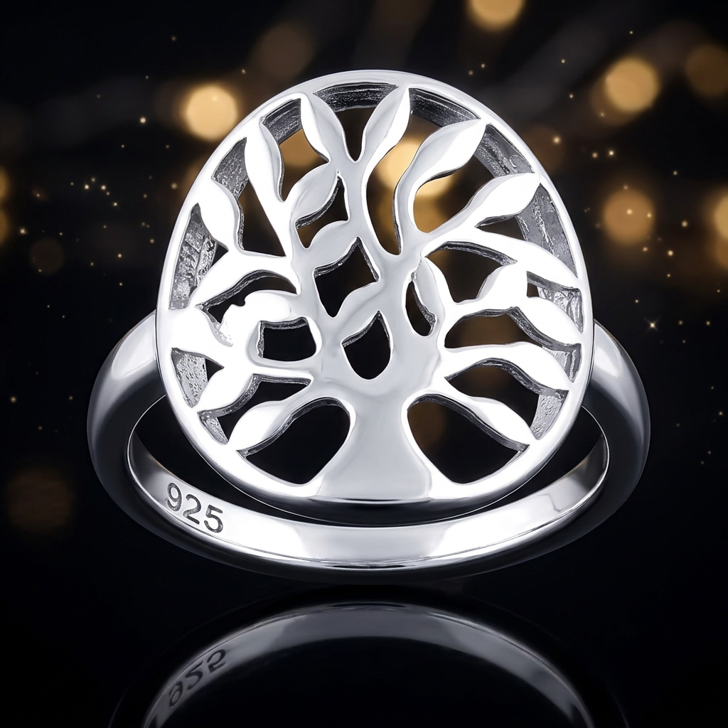 Sterling Silver 16.1mm Oval Openwork Tree of Life Statement Ring for Women life4