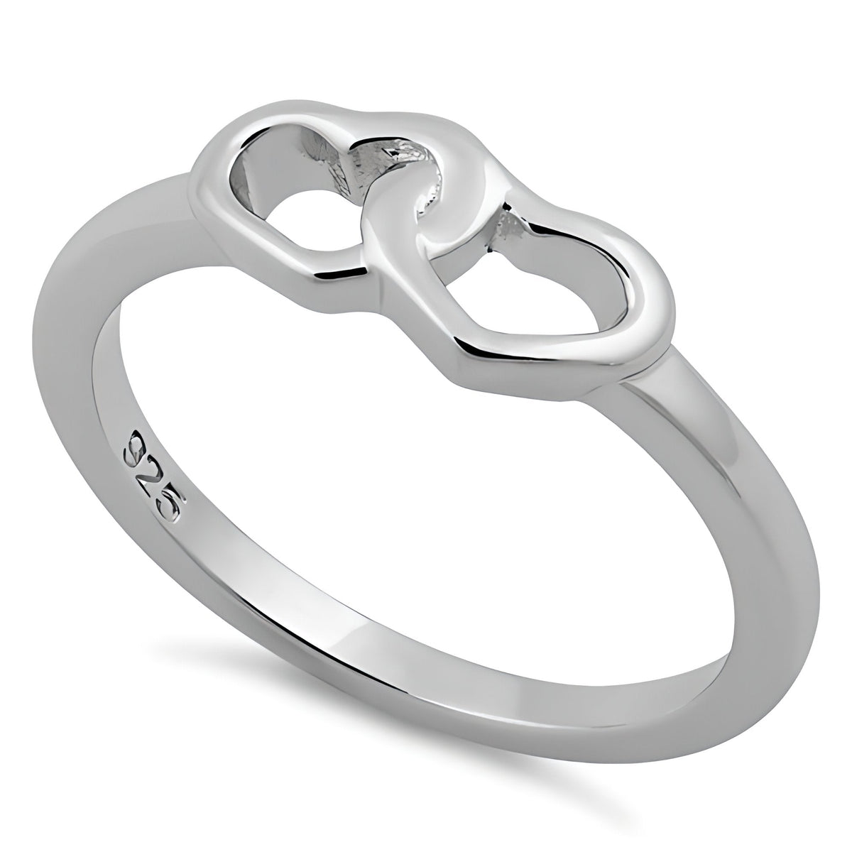 Sterling Silver 1.9mm Interlocking Open Double Heart Promise Ring for Women