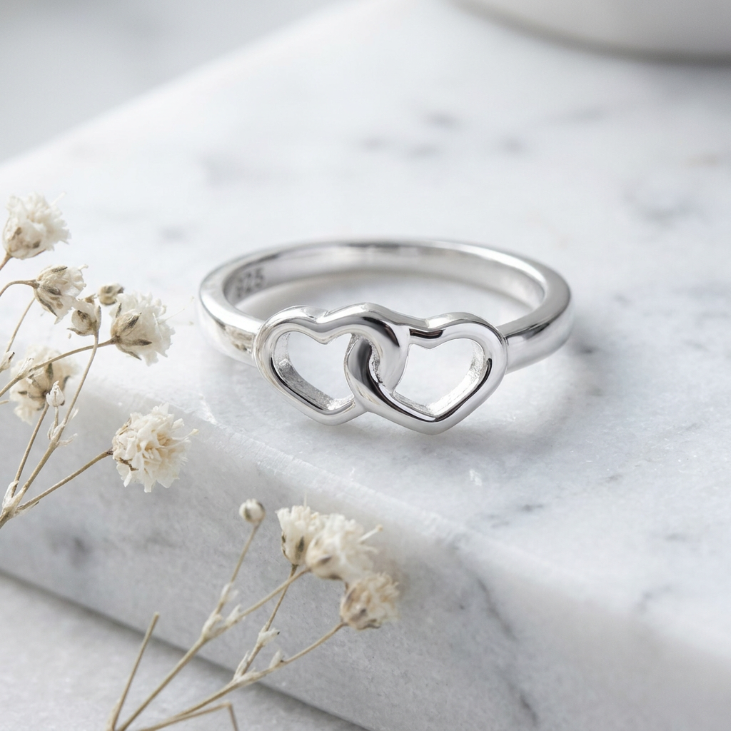 Sterling Silver 1.9mm Interlocking Open Double Heart Promise Ring for Women life1