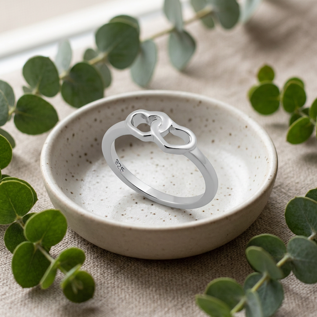 Sterling Silver 1.9mm Interlocking Open Double Heart Promise Ring for Women life2
