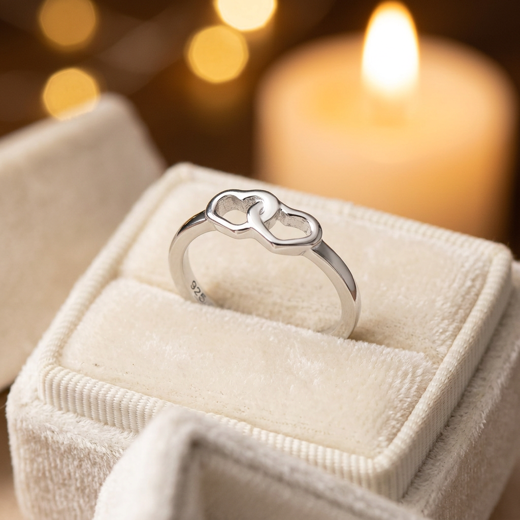 Sterling Silver 1.9mm Interlocking Open Double Heart Promise Ring for Women life3