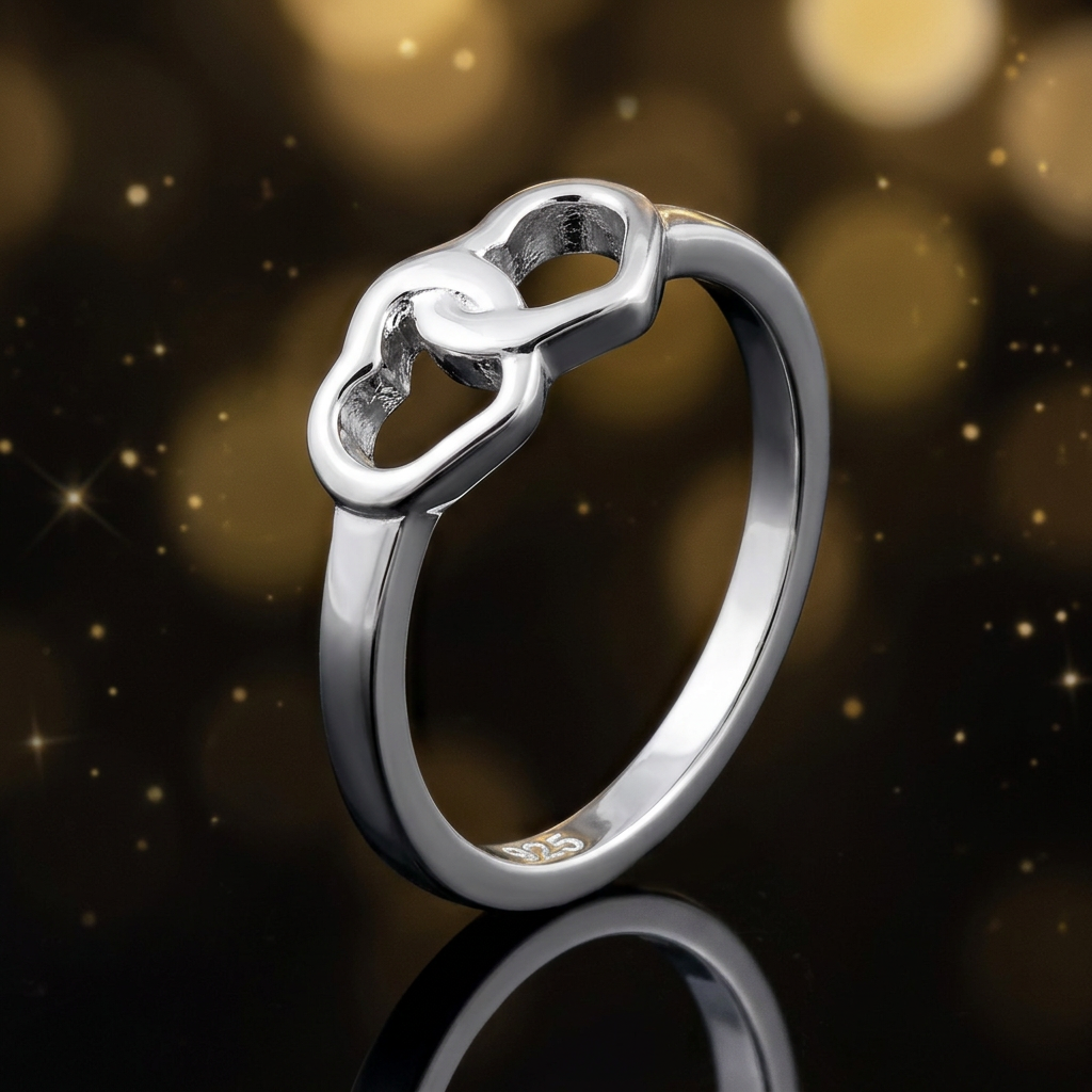 Sterling Silver 1.9mm Interlocking Open Double Heart Promise Ring for Women life4