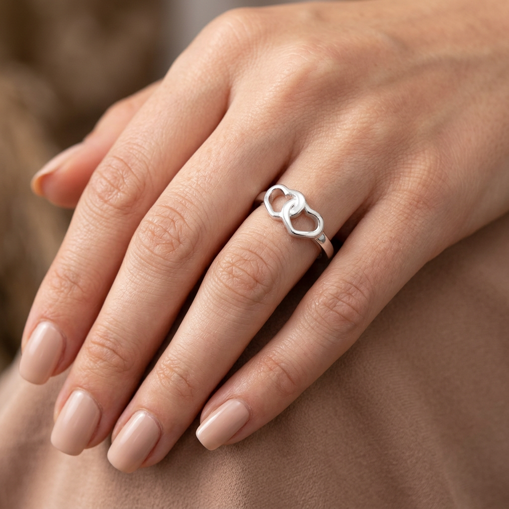 Sterling Silver 1.9mm Interlocking Open Double Heart Promise Ring for Women model