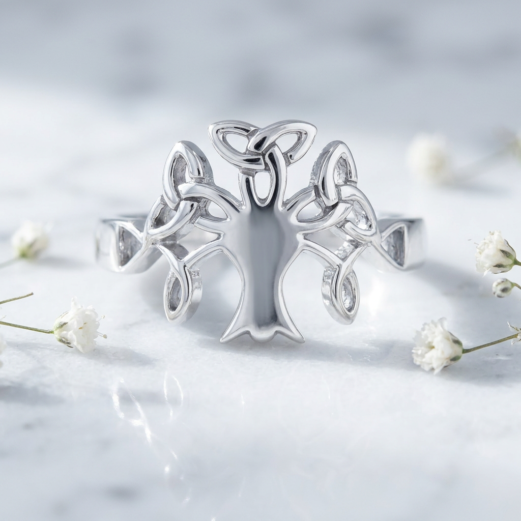 Sterling Silver 2.6mm Celtic Trinity Knot Branch Tree of Life Ring for Women life1