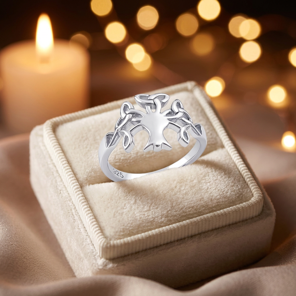 Sterling Silver 2.6mm Celtic Trinity Knot Branch Tree of Life Ring for Women life3