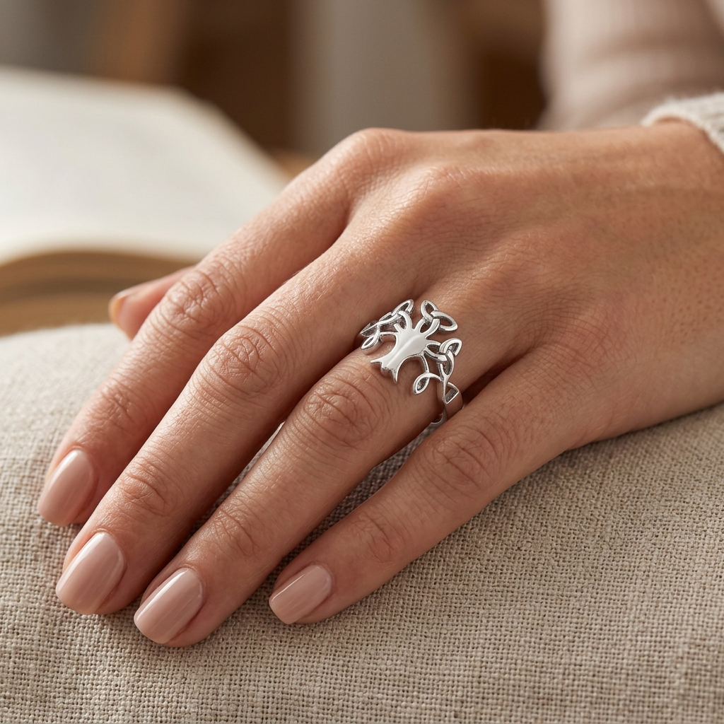 Sterling Silver 2.6mm Celtic Trinity Knot Branch Tree of Life Ring for Women model