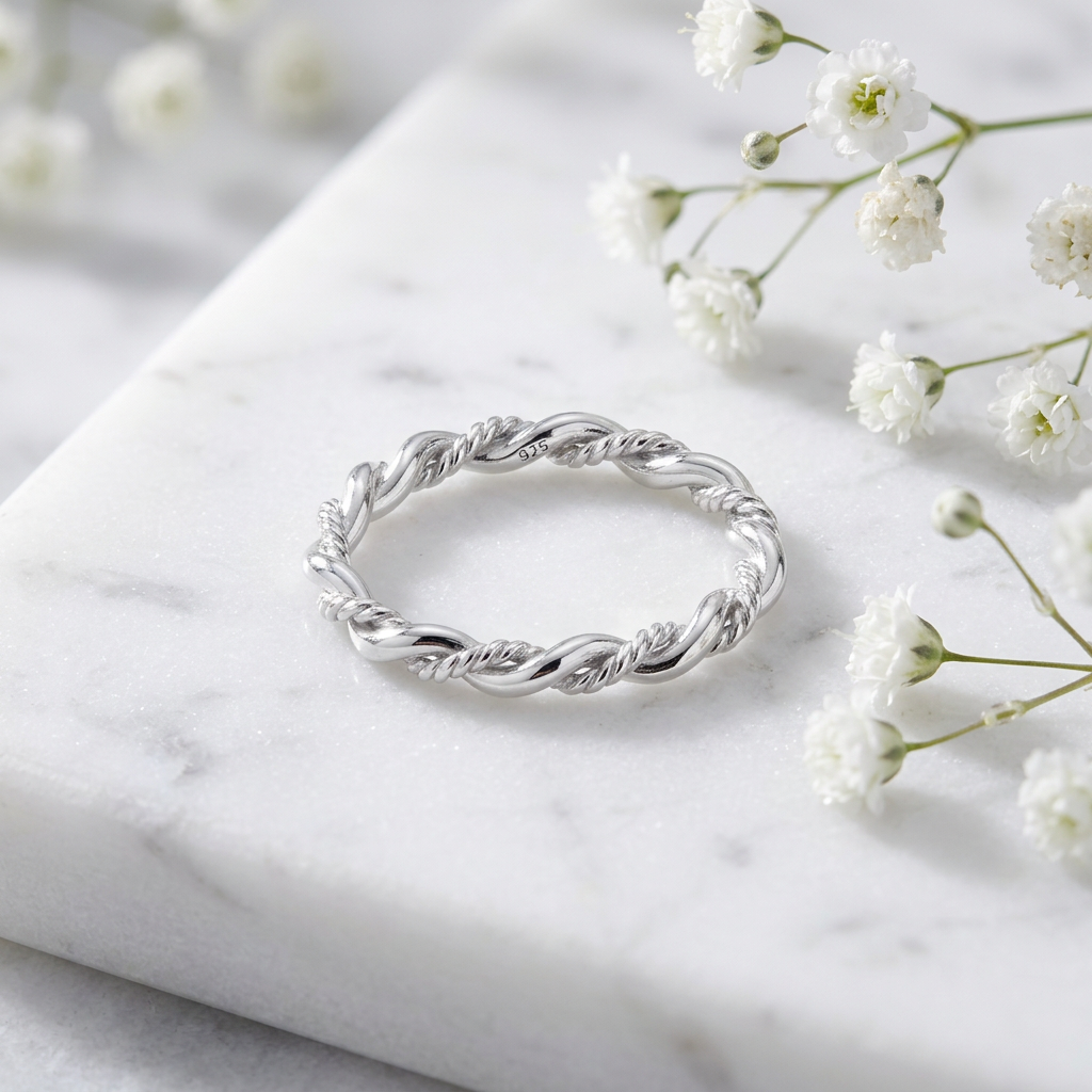 Sterling Silver 2.3mm Rope Twist Stacking Ring for Women life1
