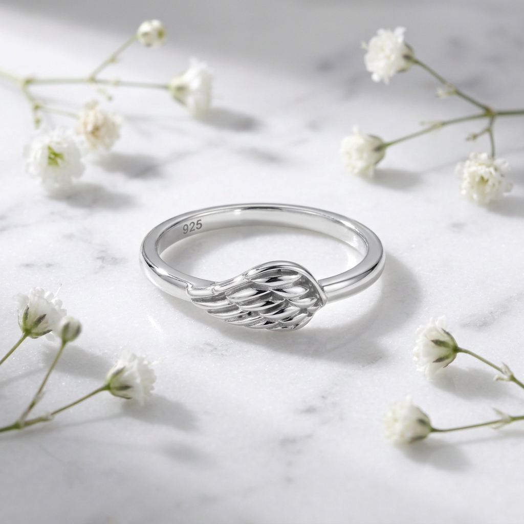 Sterling Silver 1.8mm Angel Wing Stacking Ring for Women life1