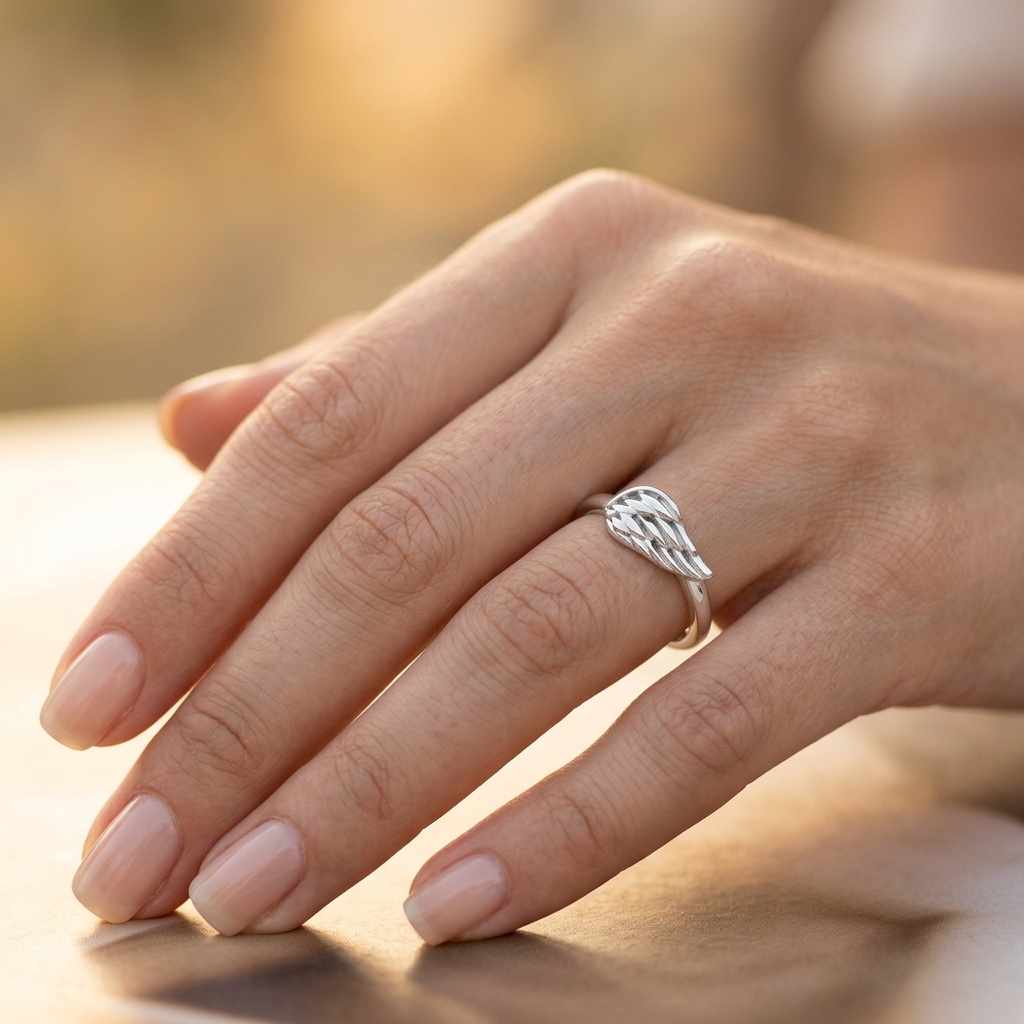Sterling Silver 1.8mm Angel Wing Stacking Ring for Women model