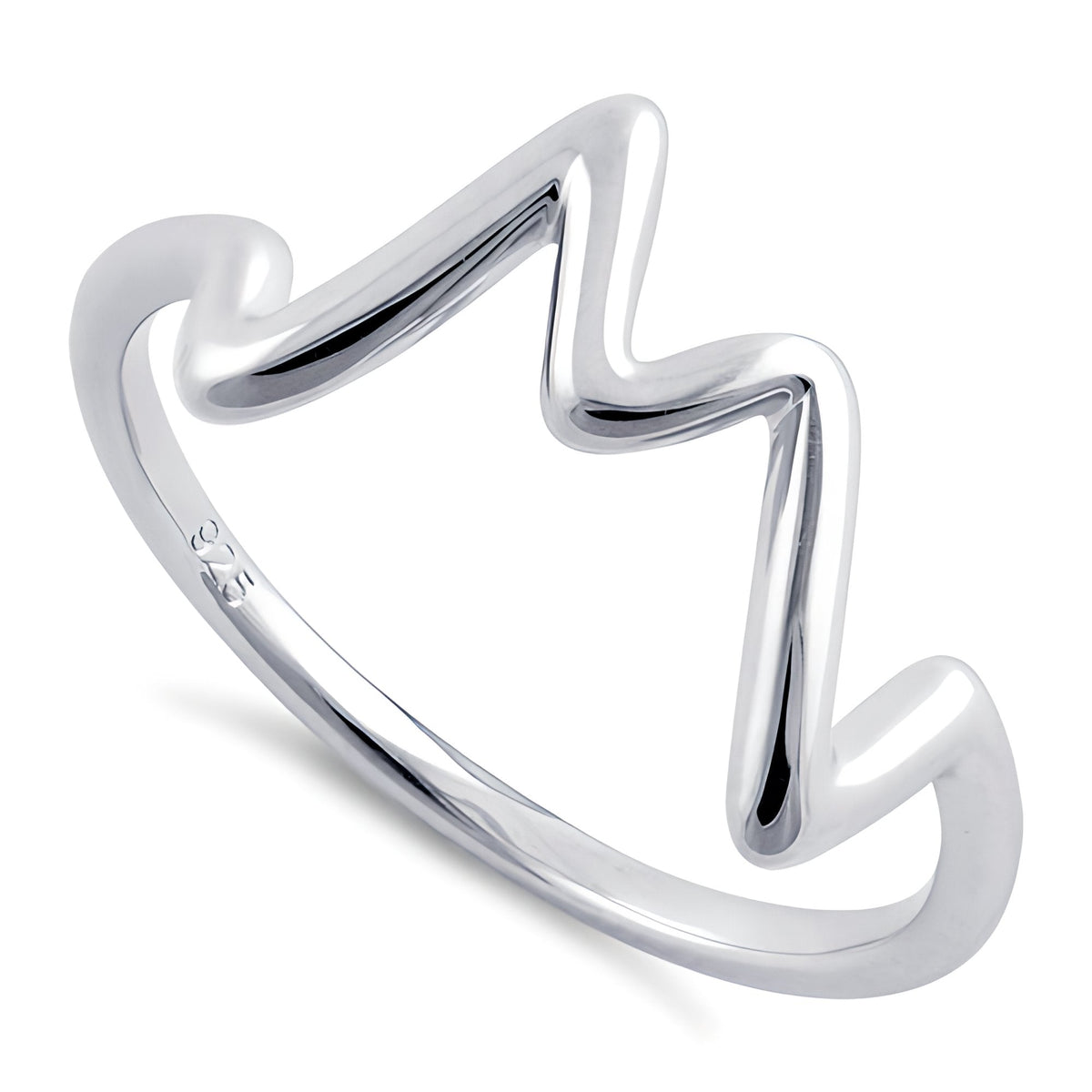 Sterling Silver 12mm Tall Heartbeat Mountain Peak Line Ring for Women