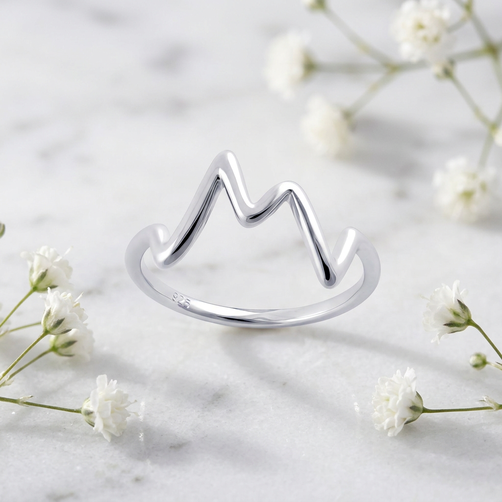 Sterling Silver 12mm Tall Heartbeat Mountain Peak Line Ring for Women life1