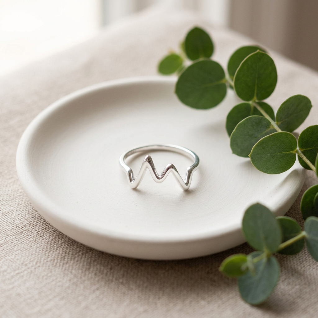 Sterling Silver 12mm Tall Heartbeat Mountain Peak Line Ring for Women life2