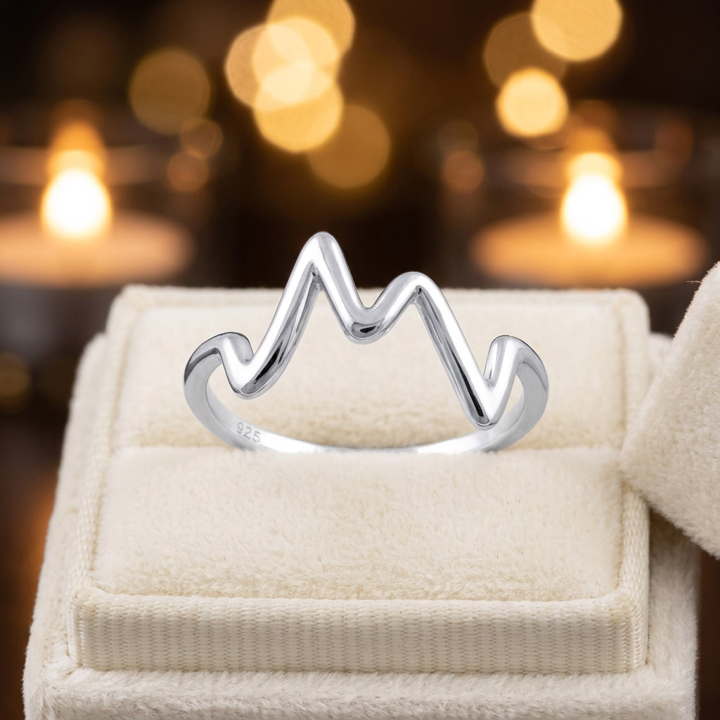 Sterling Silver 12mm Tall Heartbeat Mountain Peak Line Ring for Women life3