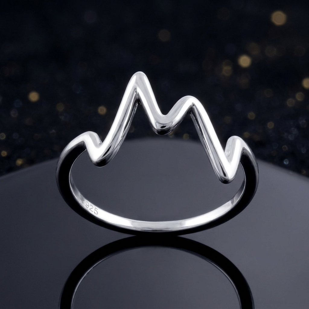 Sterling Silver 12mm Tall Heartbeat Mountain Peak Line Ring for Women life4