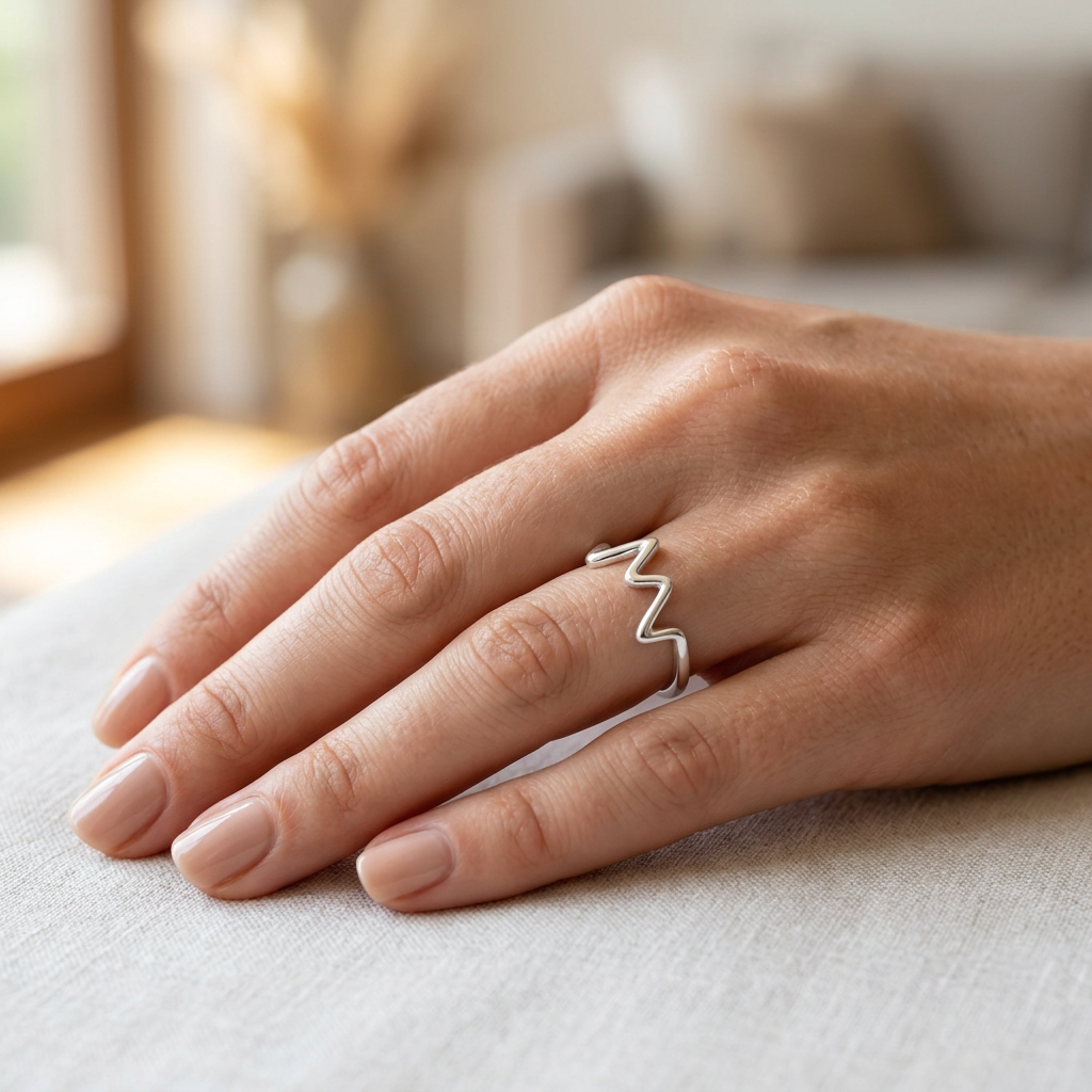 Sterling Silver 12mm Tall Heartbeat Mountain Peak Line Ring for Women model