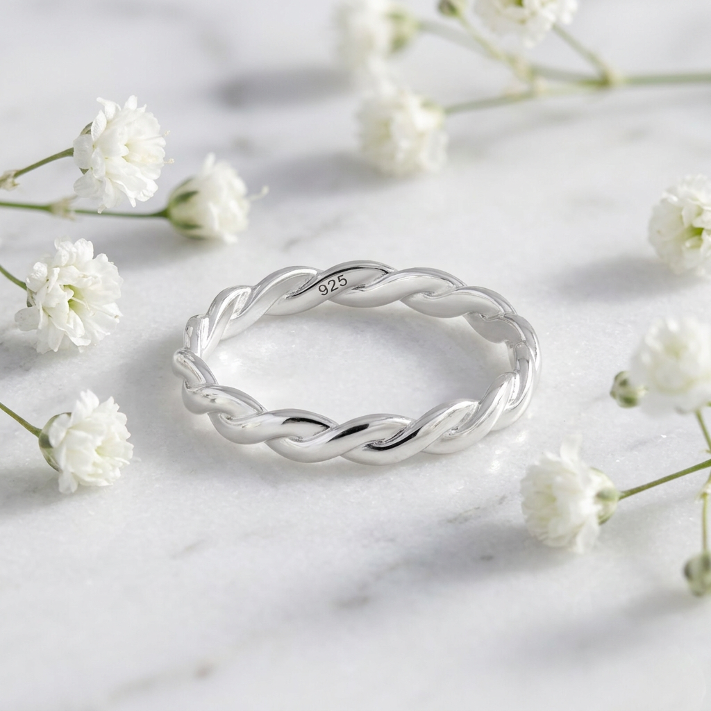 Sterling Silver 3.3mm Two Strand Braided Twist Band Ring for Women life1