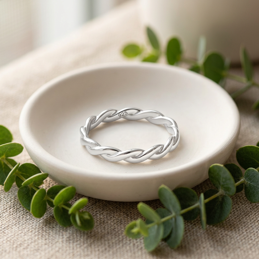Sterling Silver 3.3mm Two Strand Braided Twist Band Ring for Women life2