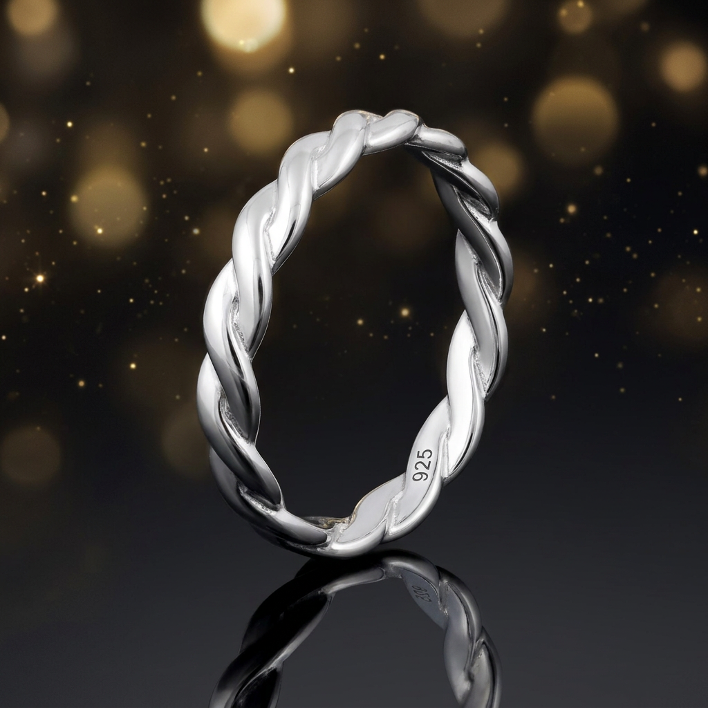 Sterling Silver 3.3mm Two Strand Braided Twist Band Ring for Women life4