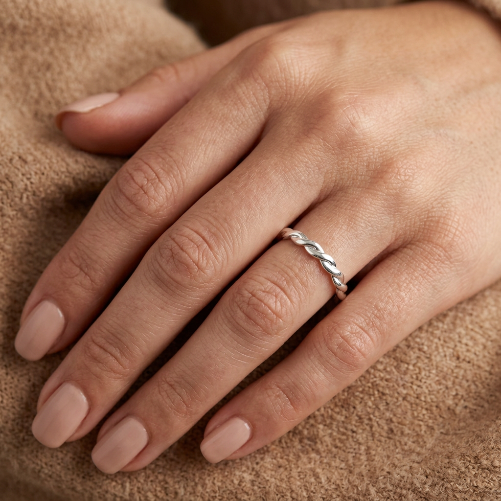 Sterling Silver 3.3mm Two Strand Braided Twist Band Ring for Women model