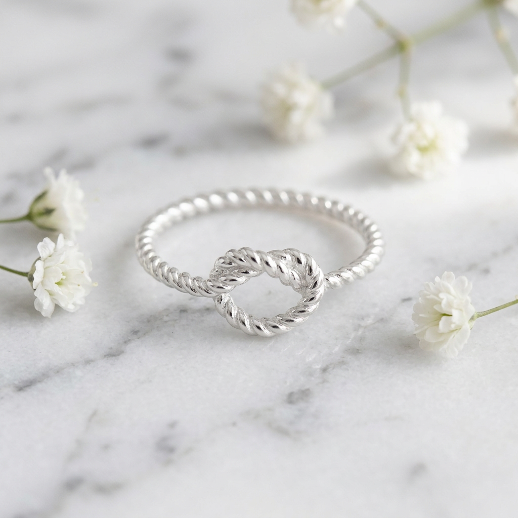 Sterling Silver 1.6mm Twisted Rope Love Knot Stacking Ring for Women life1