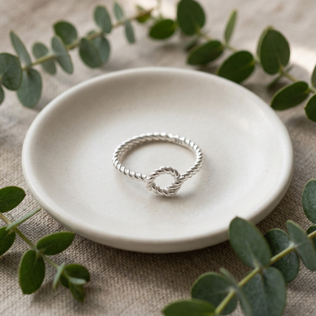 Sterling Silver 1.6mm Twisted Rope Love Knot Stacking Ring for Women life2