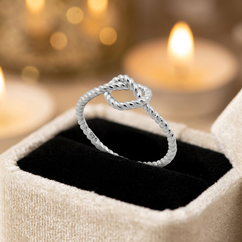 Sterling Silver 1.6mm Twisted Rope Love Knot Stacking Ring for Women life3