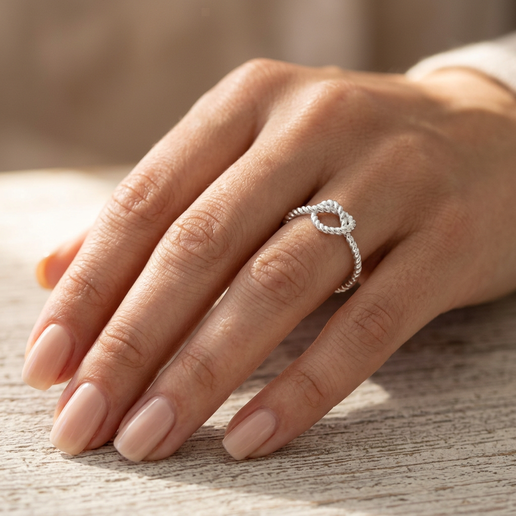 Sterling Silver 1.6mm Twisted Rope Love Knot Stacking Ring for Women model