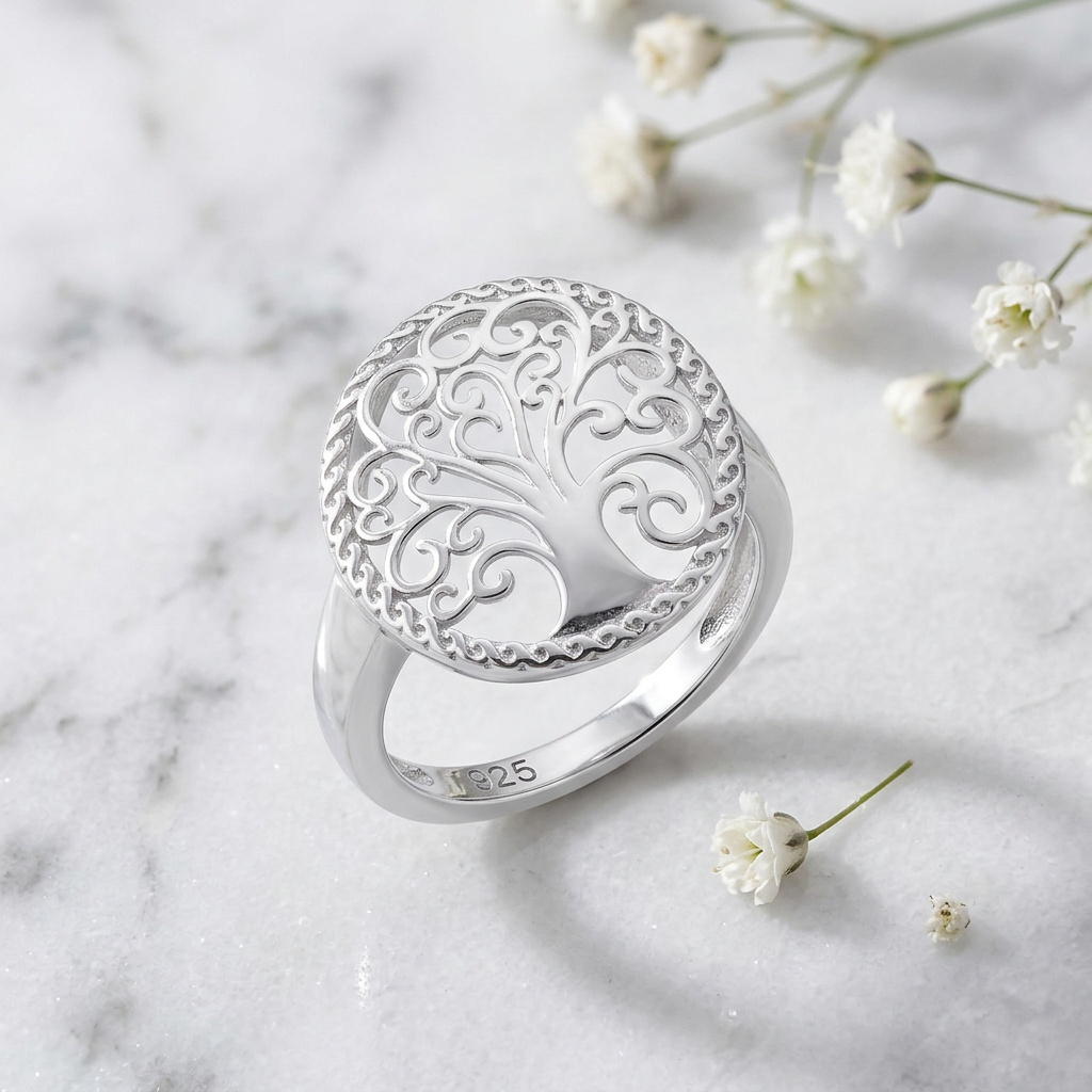 Sterling Silver Swirl Branch Tree of Life Braided Border Ring for Women life1
