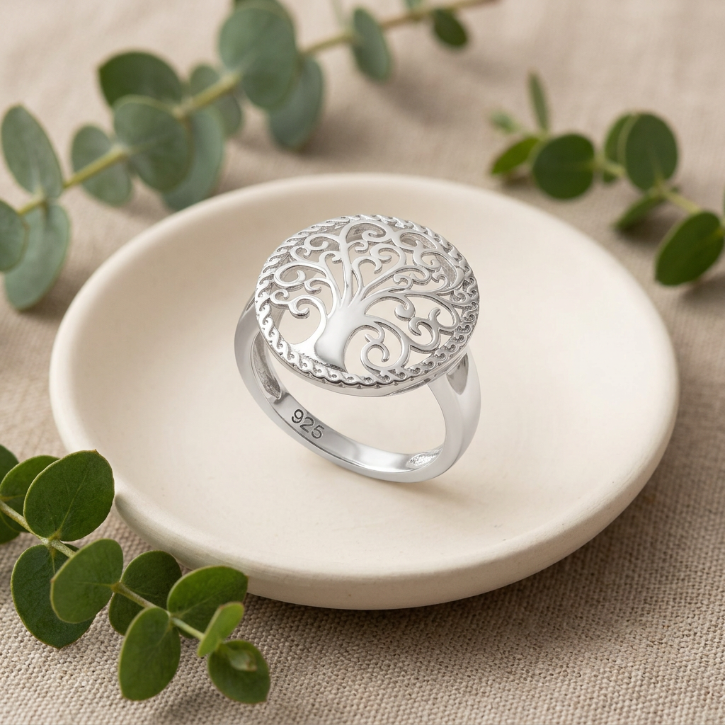 Sterling Silver Swirl Branch Tree of Life Braided Border Ring for Women life2