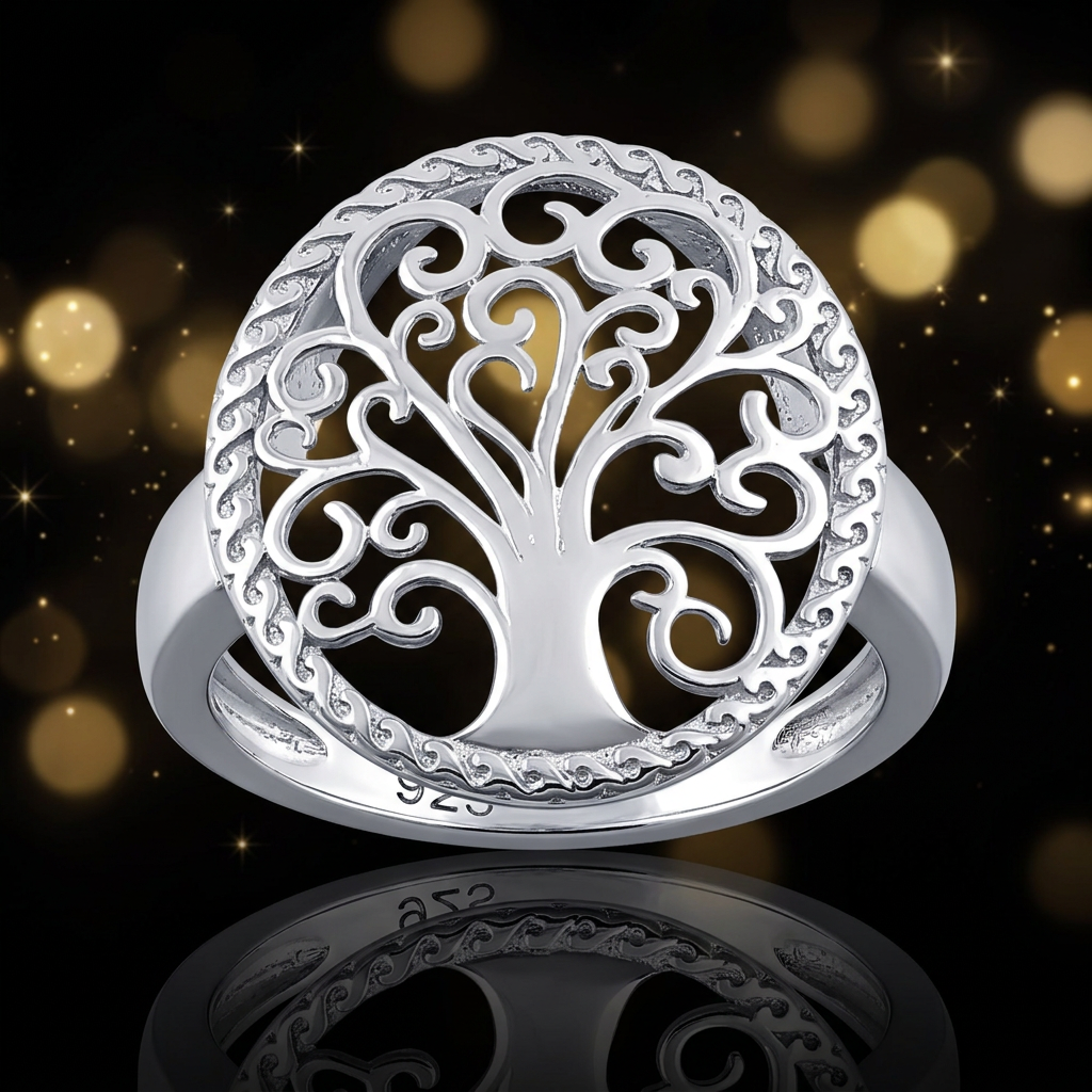 Sterling Silver Swirl Branch Tree of Life Braided Border Ring for Women life4