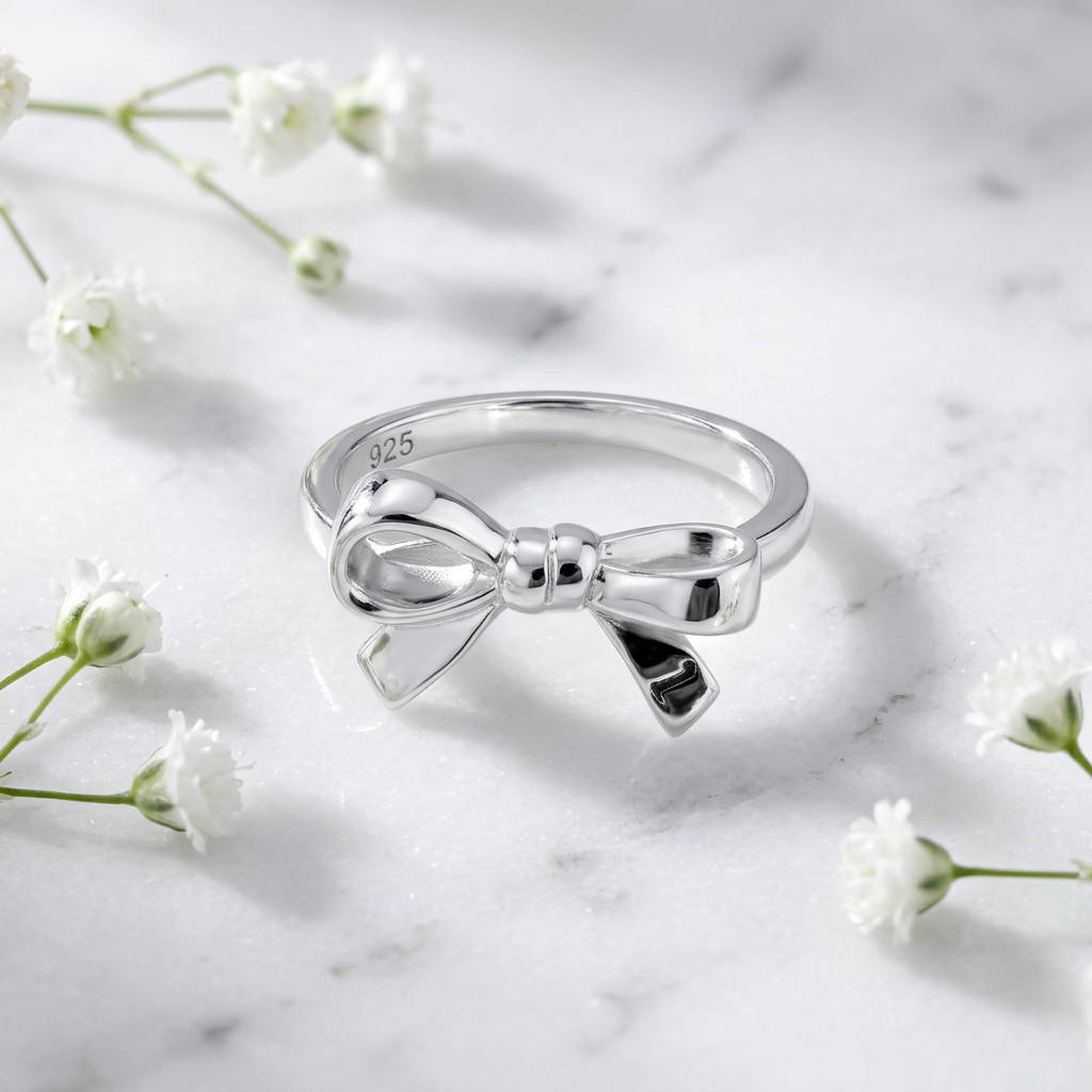 Sterling Silver Ribbon Bow Ring for Women life1