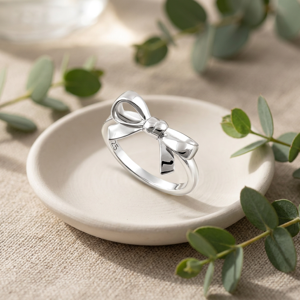 Sterling Silver Ribbon Bow Ring for Women life2