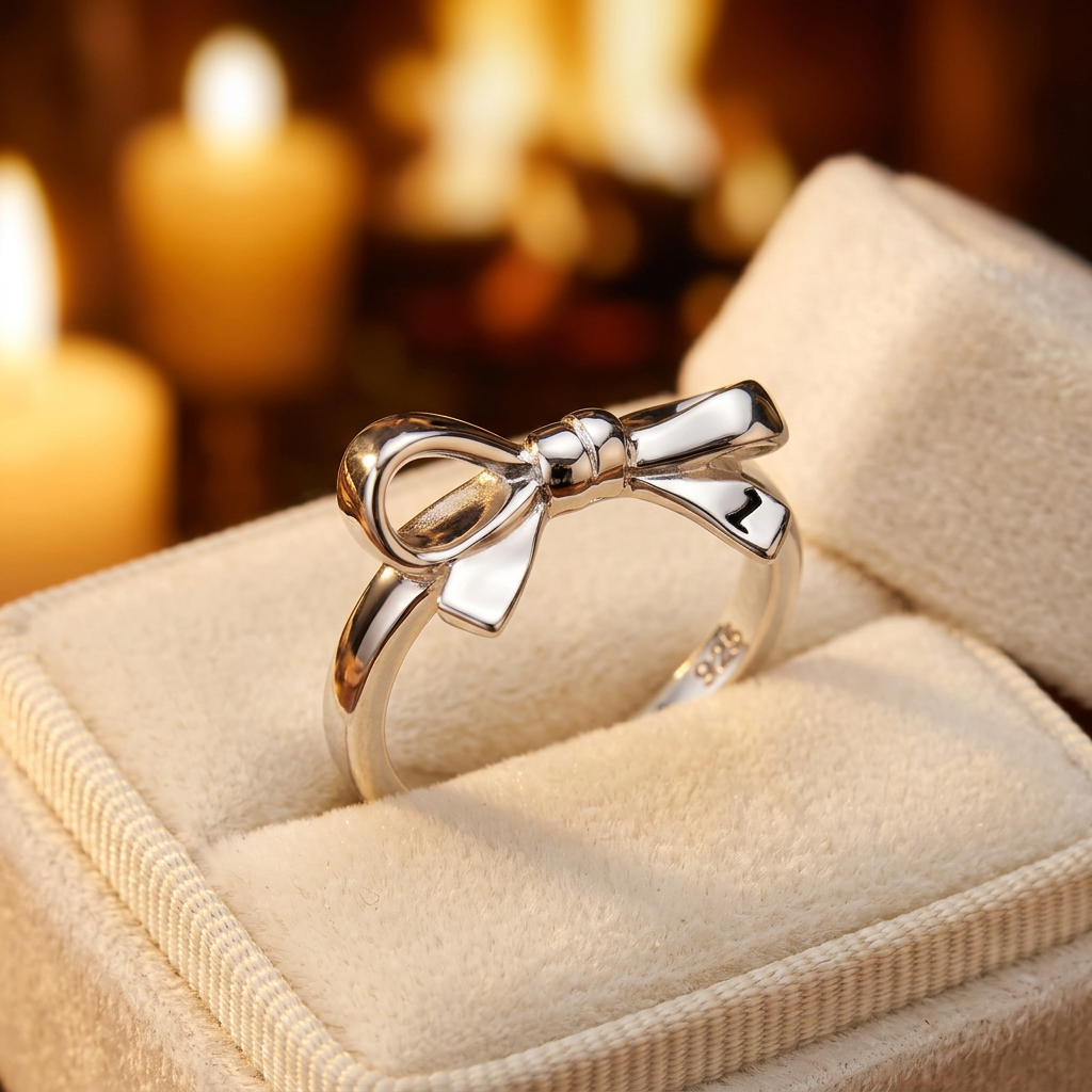 Sterling Silver Ribbon Bow Ring for Women life3