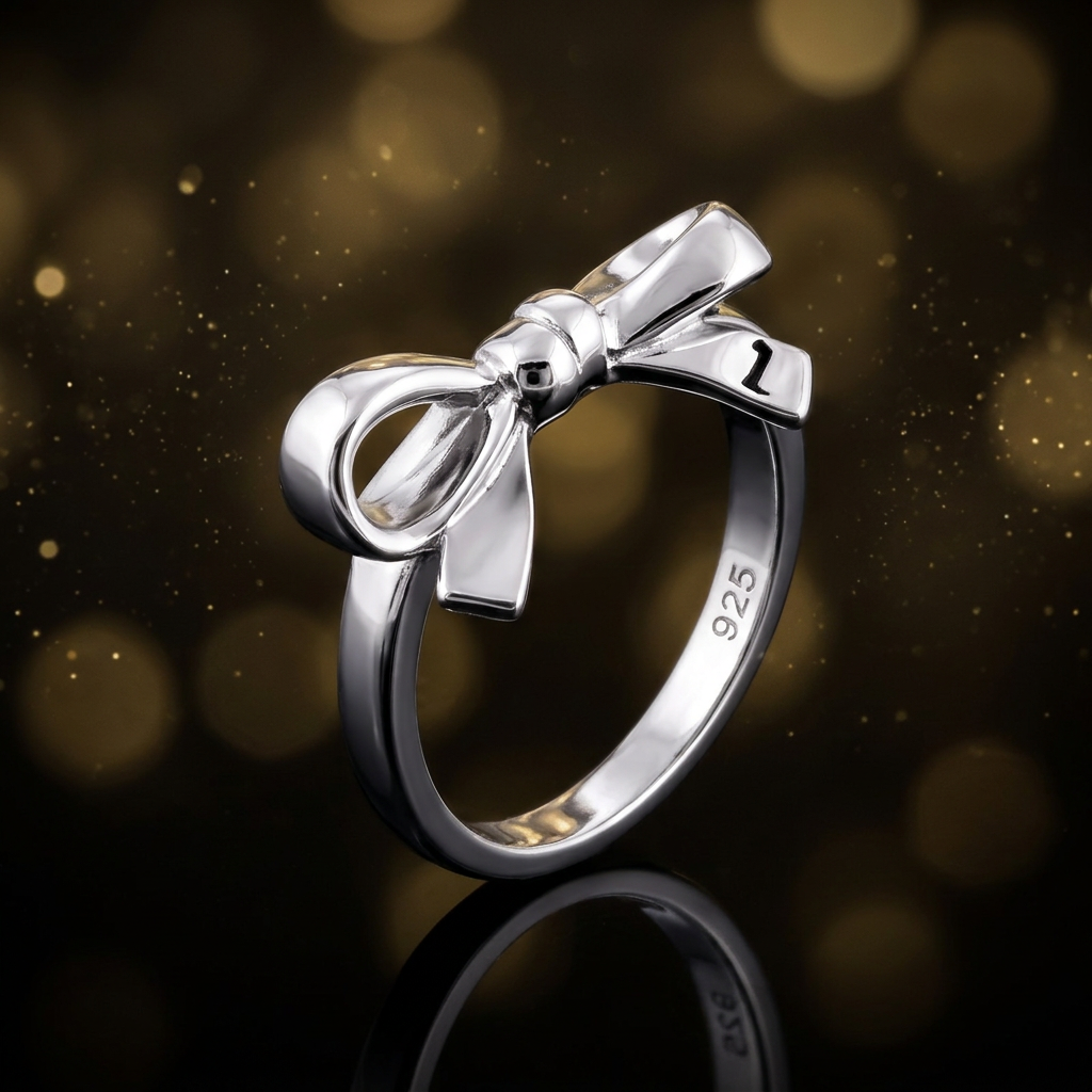 Sterling Silver Ribbon Bow Ring for Women life4