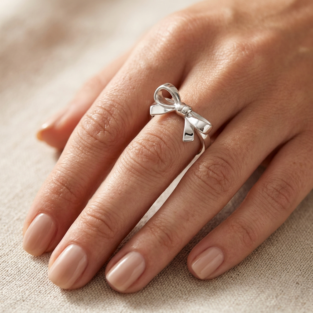 Sterling Silver Ribbon Bow Ring for Women model