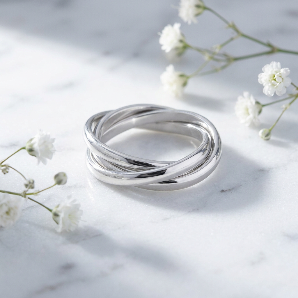 Sterling Silver 6.8mm Triple Interlocking Rolling Band Ring for Women life1
