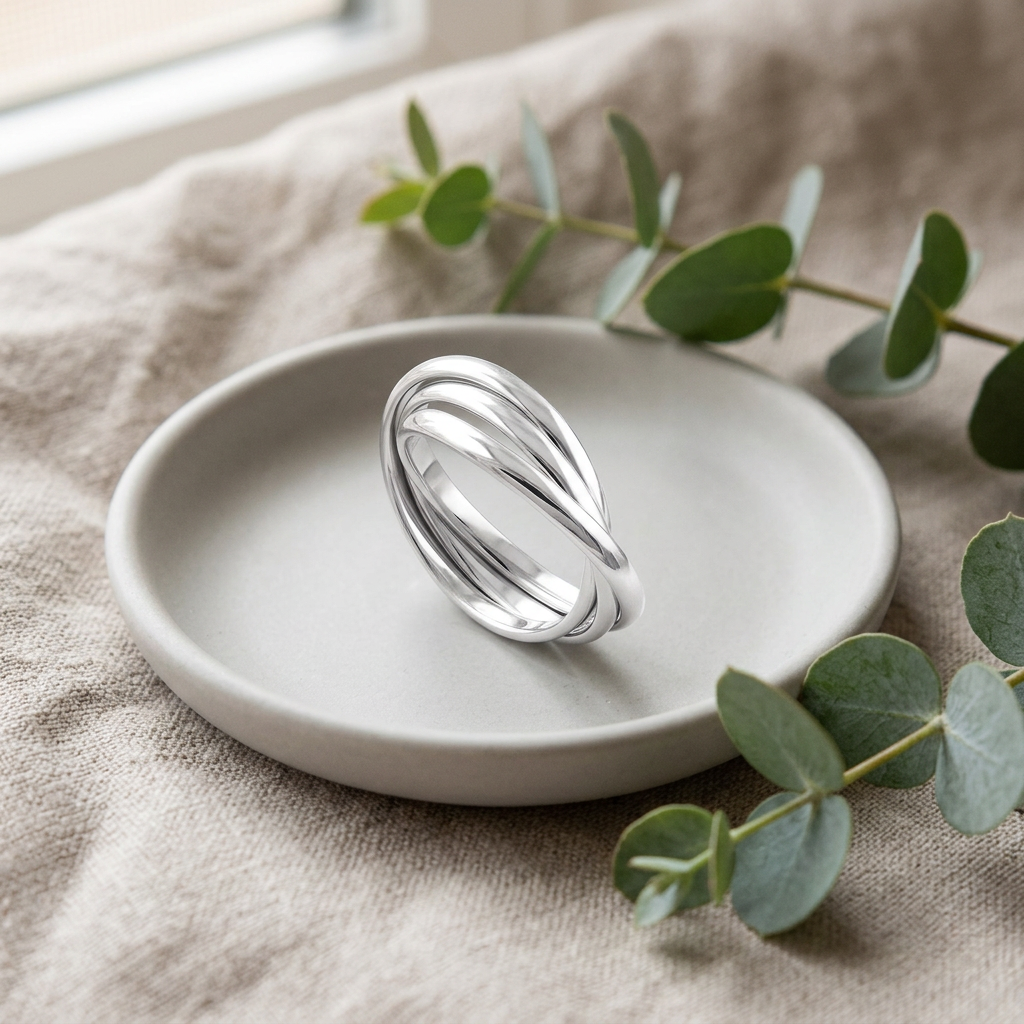 Sterling Silver 6.8mm Triple Interlocking Rolling Band Ring for Women life2