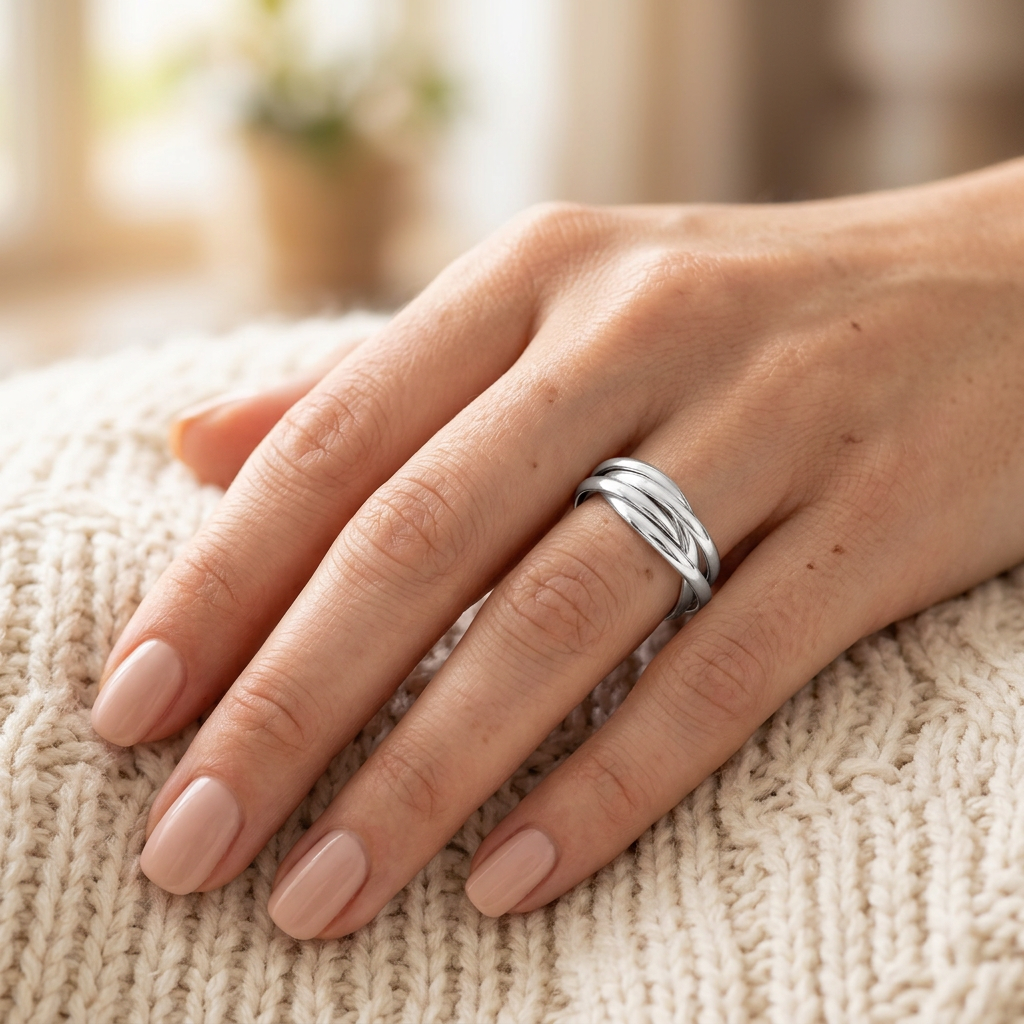 Sterling Silver 6.8mm Triple Interlocking Rolling Band Ring for Women model